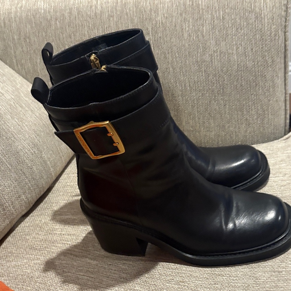 Vince Camuto Black Heeled Boots with Gold Accent - Picture 2 of 5